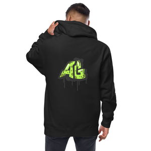 "AG Toxic Unisex Fleece Hoodie from Assortment Gallery in eco-friendly premium cotton-polyester blend with bold graphic design and sustainable fashion style."