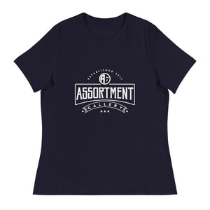Open image in slideshow, Front view of AG Original Women&#39;s Relaxed Tee black tee shirt with Assortment Gallery logo
