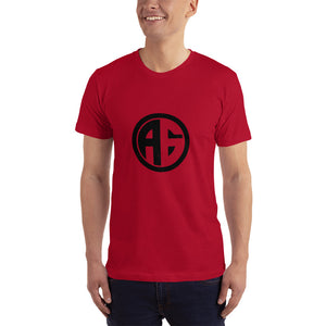 Man wearing red AG t-shirt AG Men'